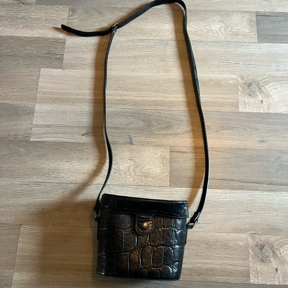 Vintage Holt Renfrew Black Croc-Embossed Bag